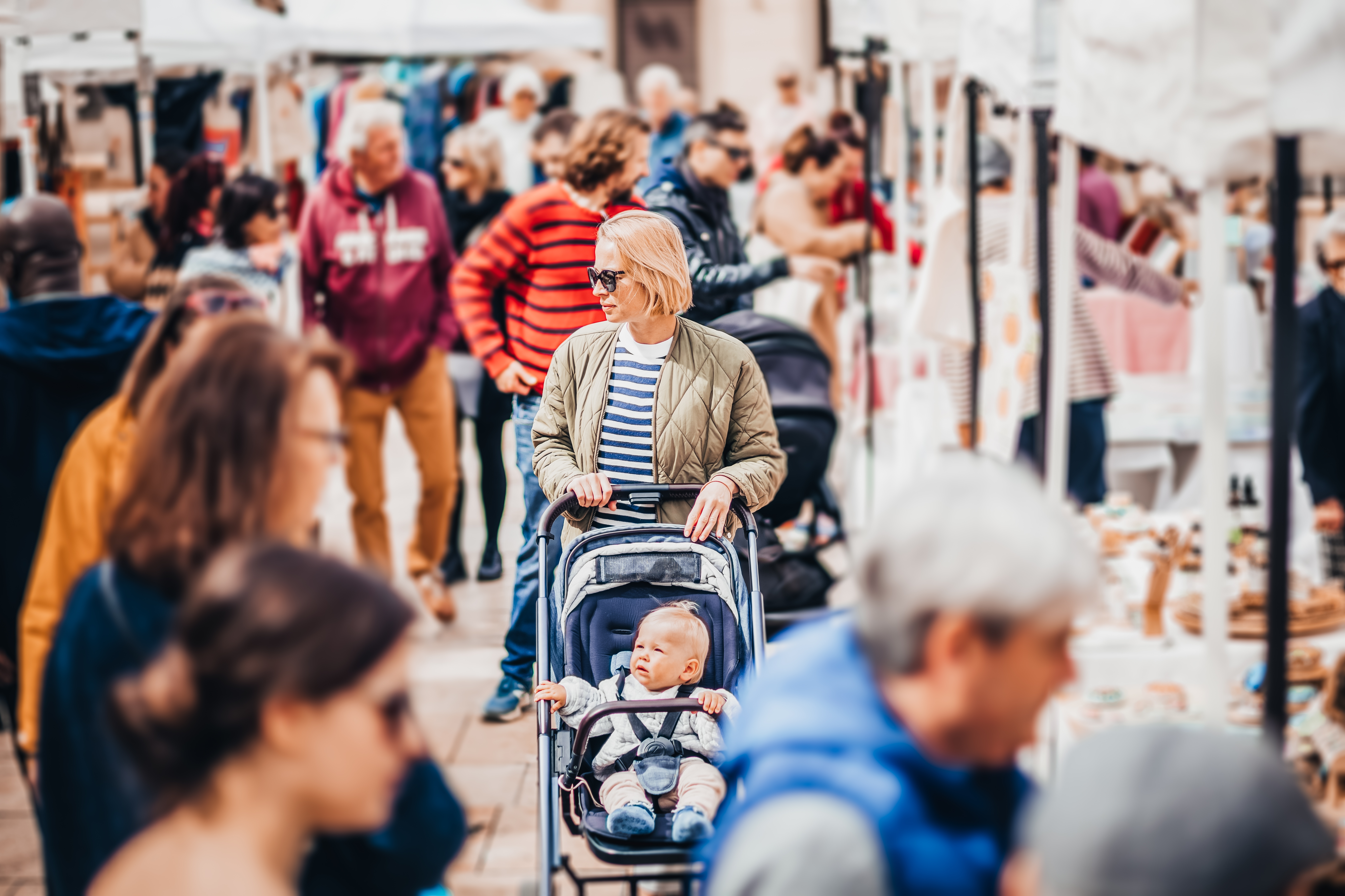 Busy Australian weekend market featuring park furniture, outdoor furniture for community use, and custom street furniture.
